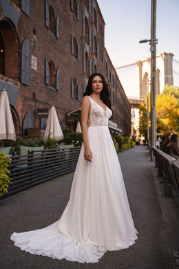 A-Line Chiffon Wedding Dress with Plunging V-Neck