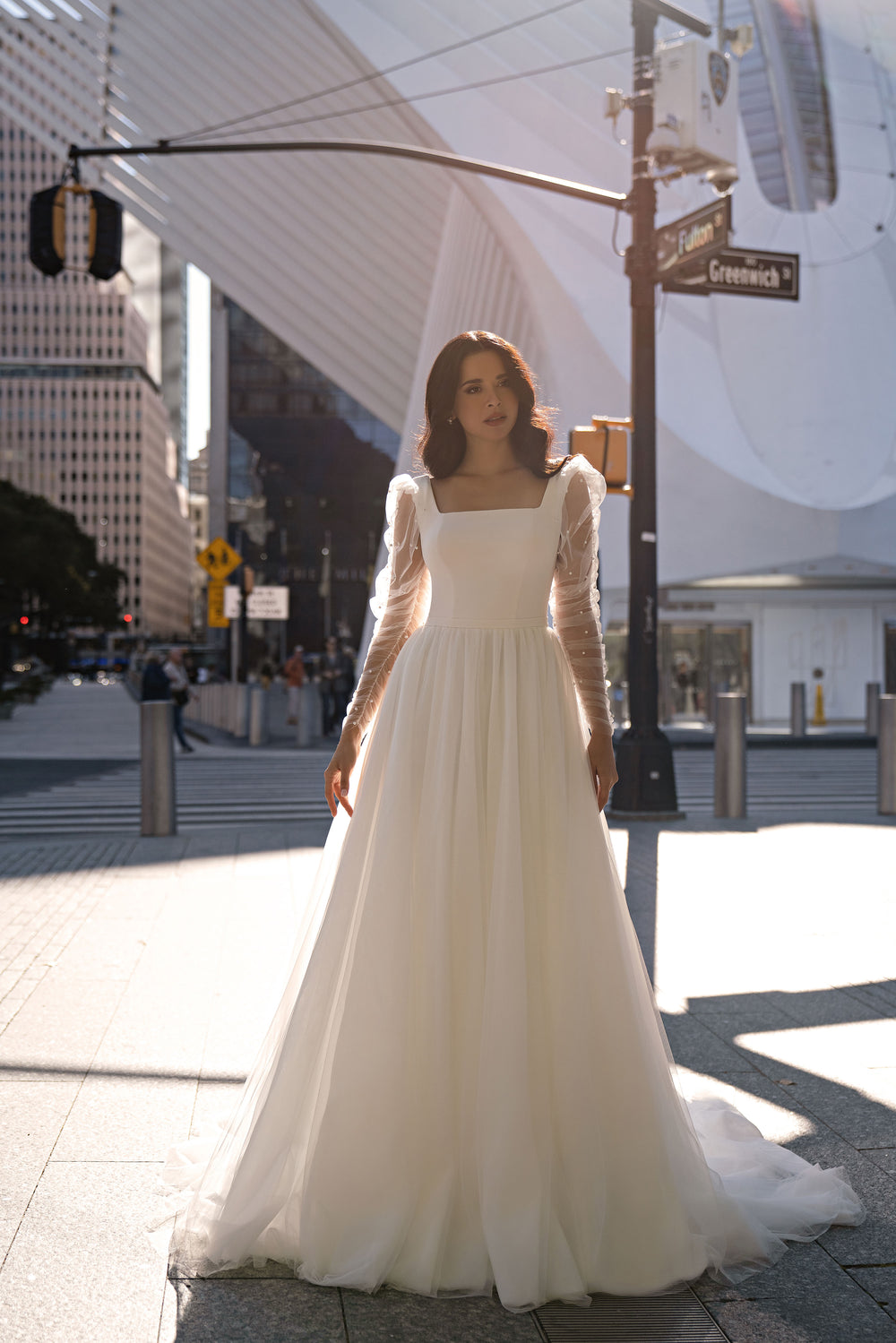 A-Line Tulle Wedding Dress with Square Neckline
