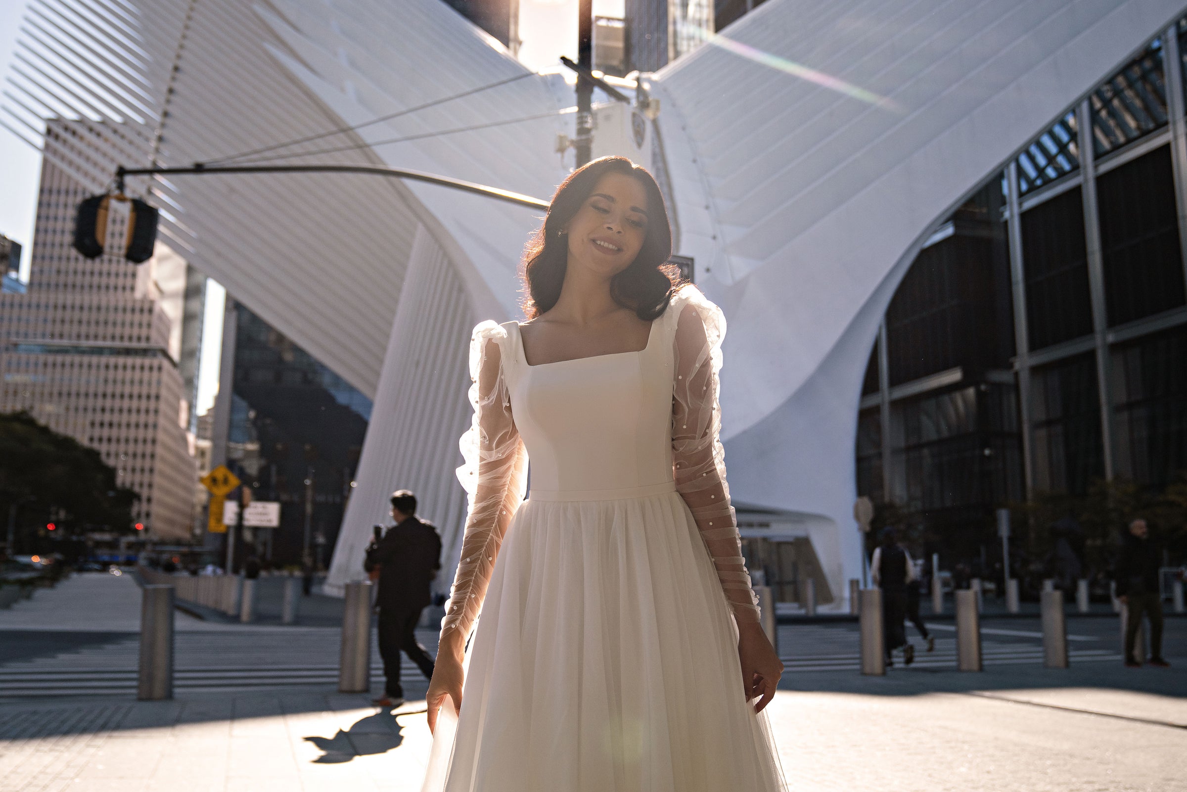A-Line Tulle Wedding Dress with Square Neckline