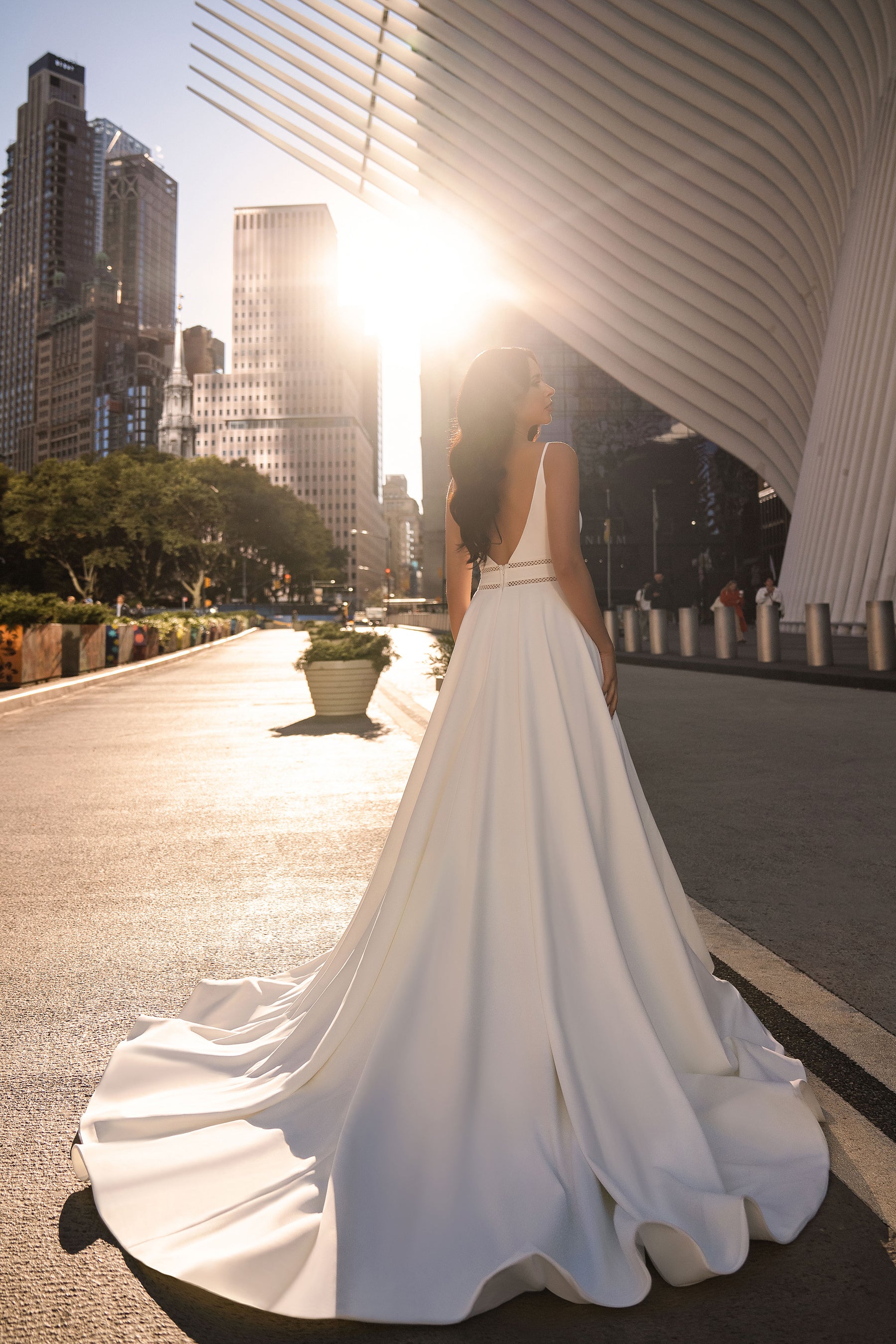 Minimalist A-Line Wedding Dress with Deep V-Neckline