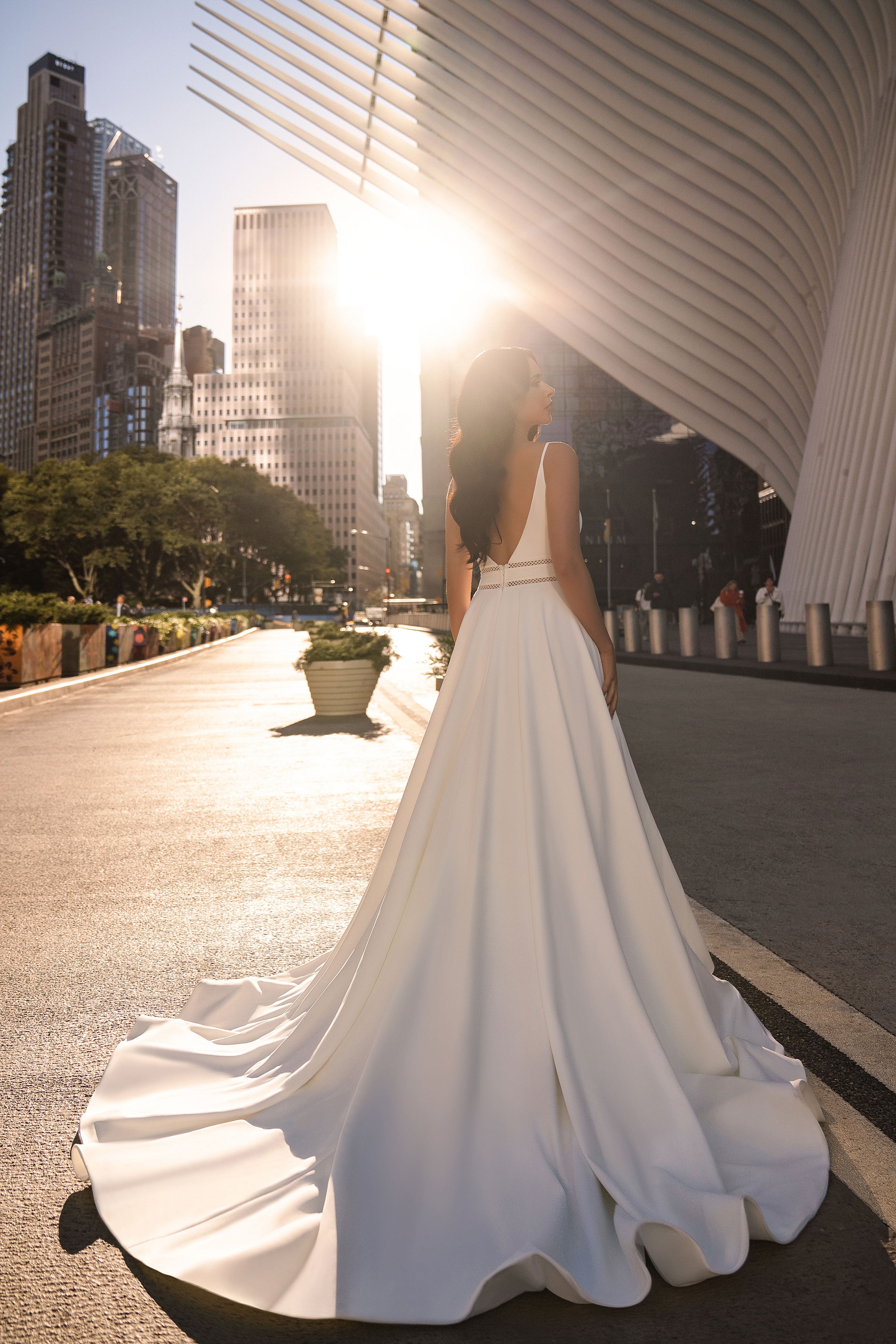 Minimalist A-Line Wedding Dress with Deep V-Neckline