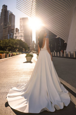 Minimalist A-Line Wedding Dress with Deep V-Neckline