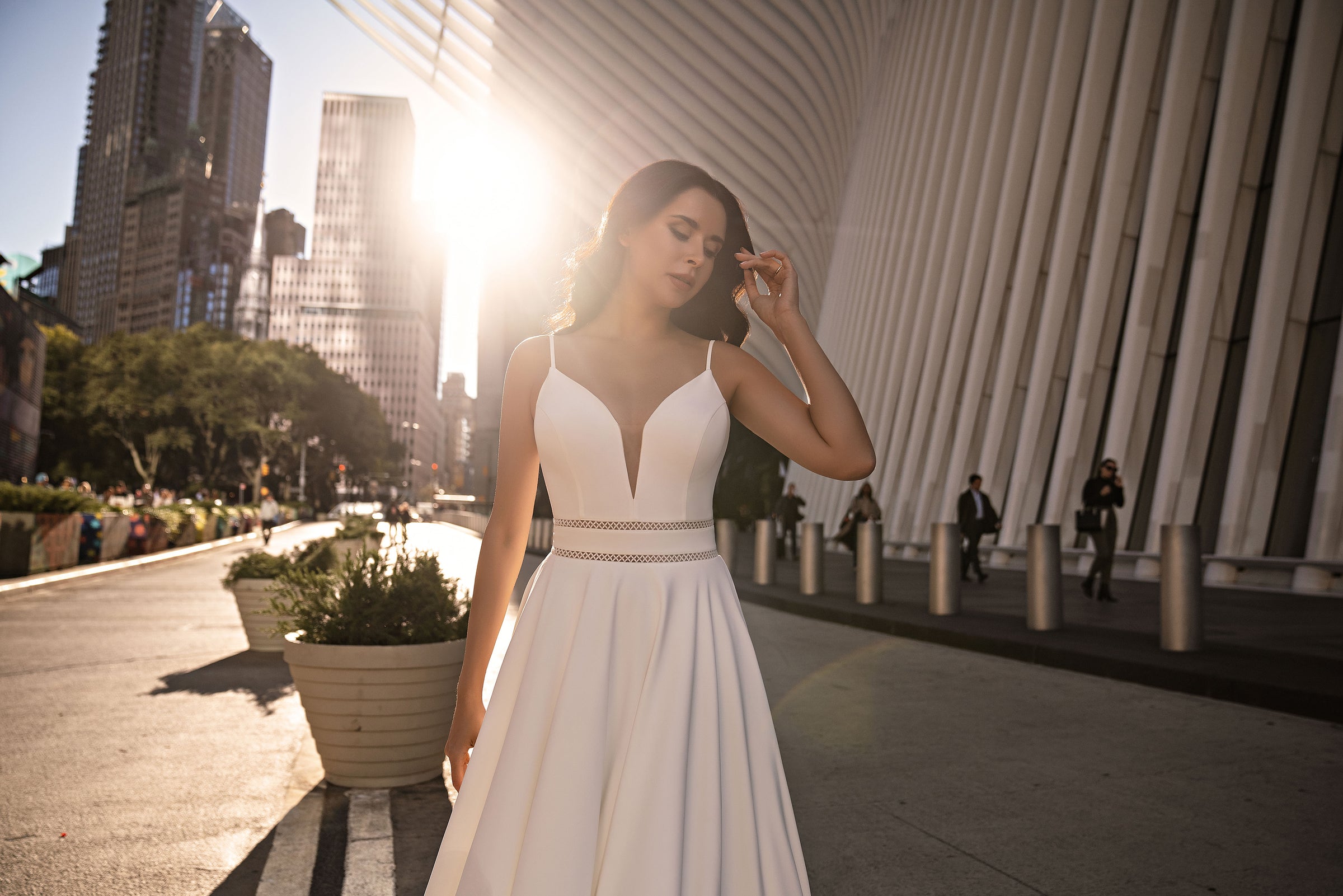 Minimalist A-Line Wedding Dress with Deep V-Neckline