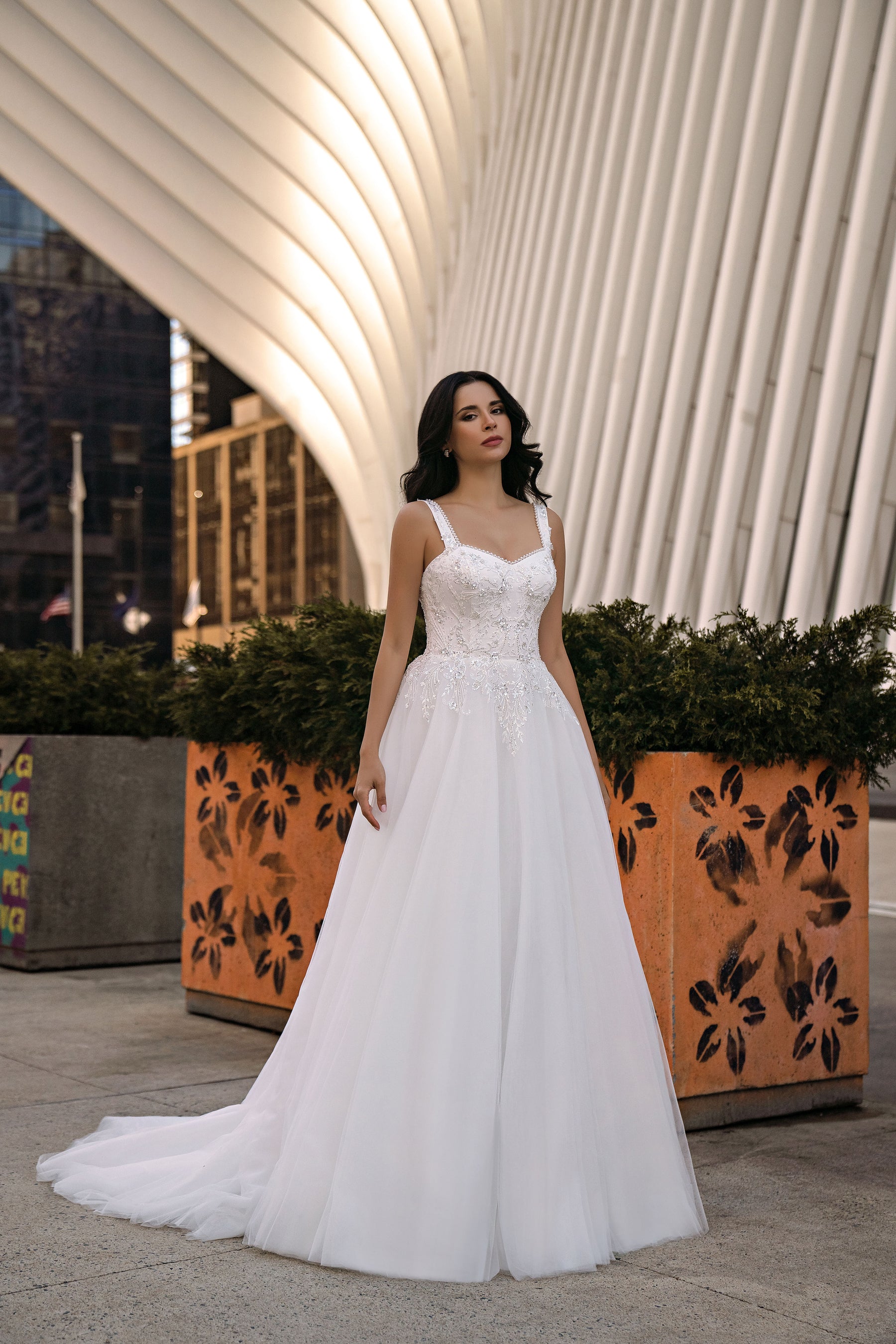 Beaded A-Line Tulle Wedding Dress with Sweetheart Neckline