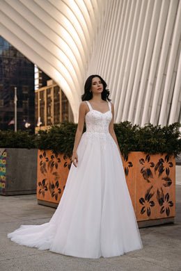 Beaded A-Line Tulle Wedding Dress with Sweetheart Neckline