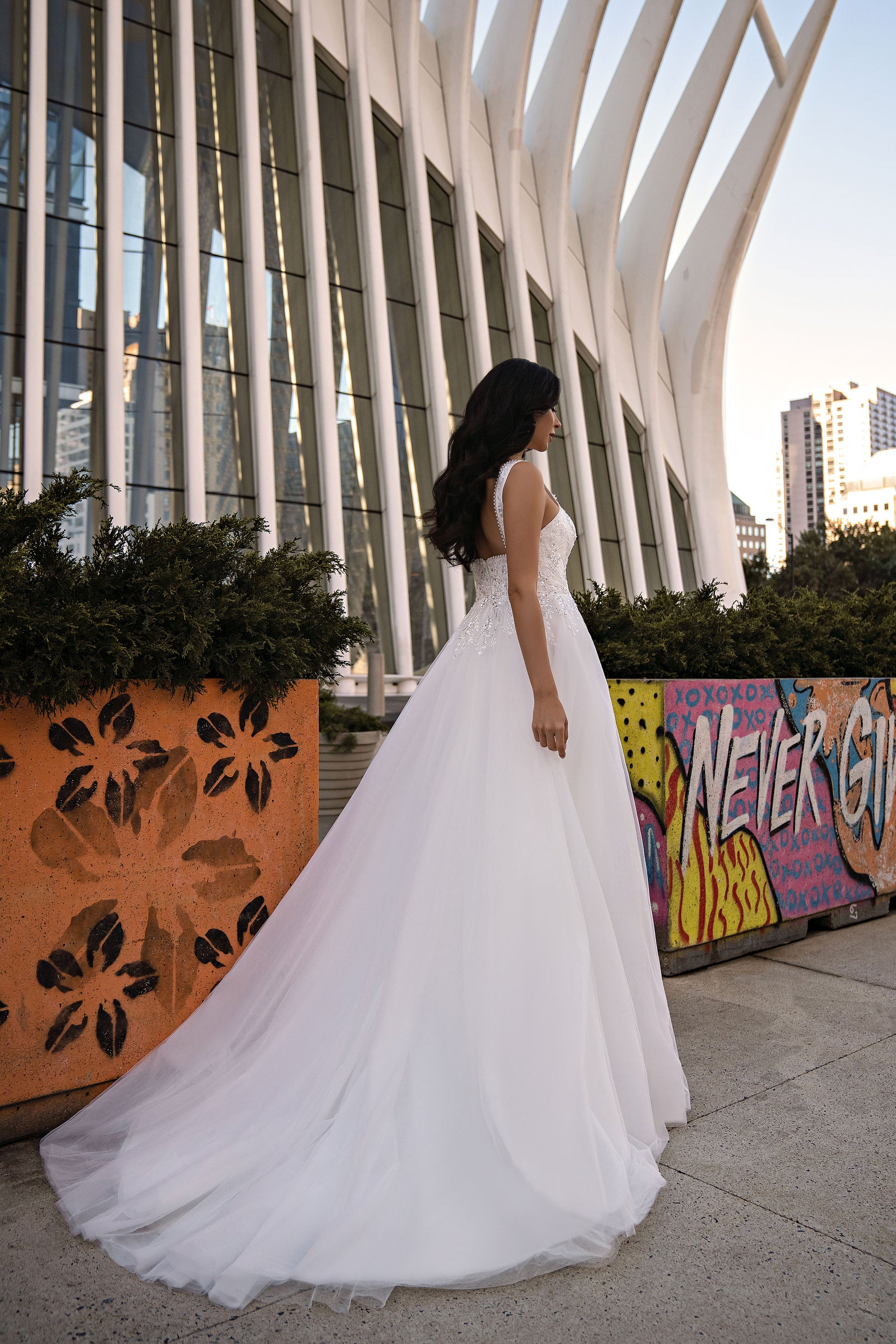 Beaded A-Line Tulle Wedding Dress with Sweetheart Neckline