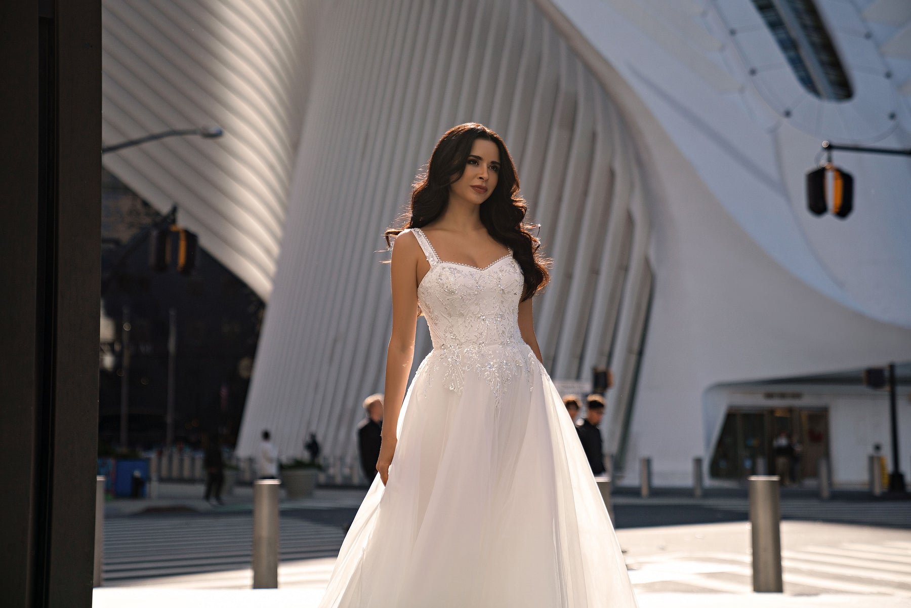 Beaded A-Line Tulle Wedding Dress with Sweetheart Neckline