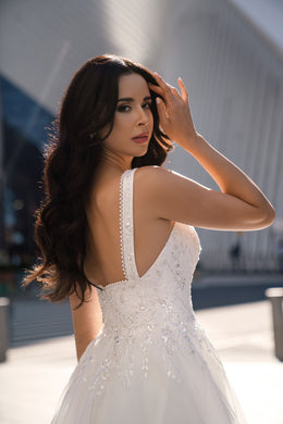 Beaded A-Line Tulle Wedding Dress with Sweetheart Neckline
