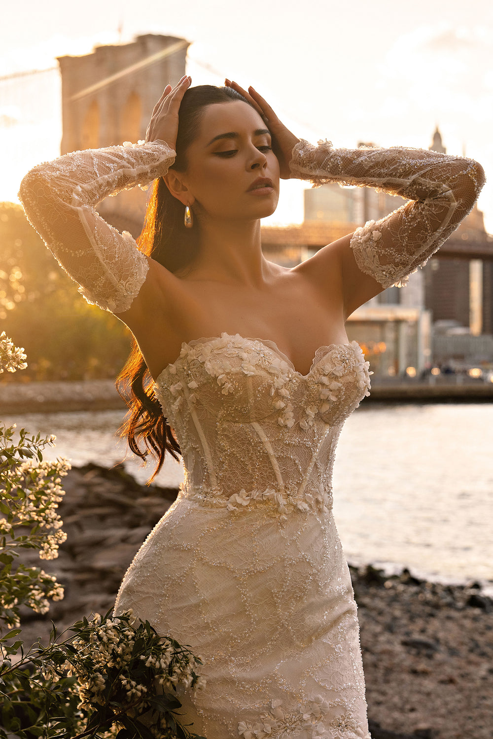 Strapless Mermaid Wedding Dress with Detachable Lace Sleeves