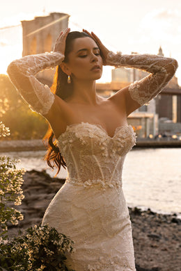 Strapless Mermaid Wedding Dress with Detachable Lace Sleeves