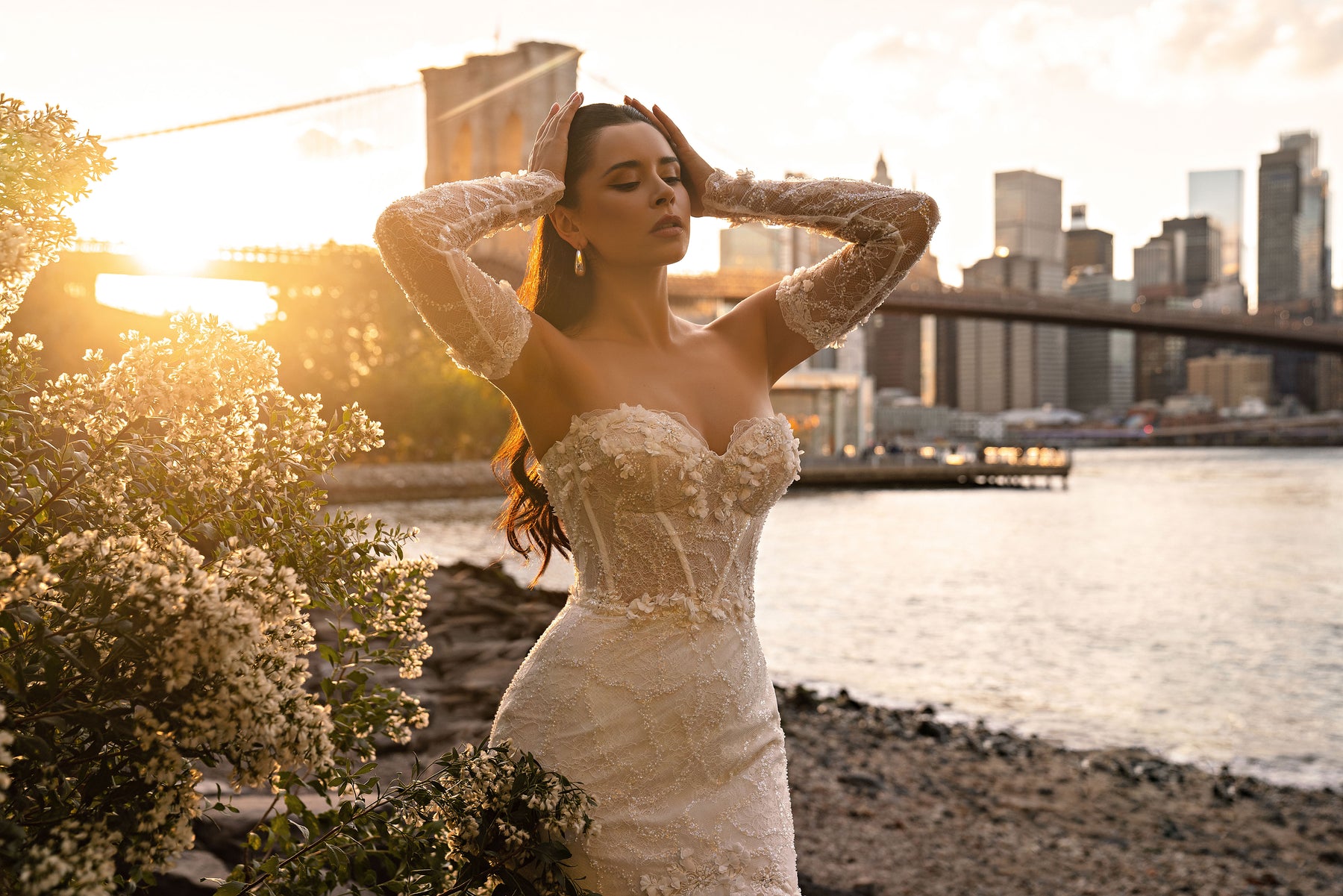 Strapless Mermaid Wedding Dress with Detachable Lace Sleeves