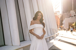 Minimalist Off-the-Shoulder A-Line Wedding Dress with Chapel Train