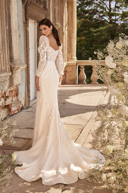 Sheath Wedding Dress with Floral Lace and Detachable Overskirt