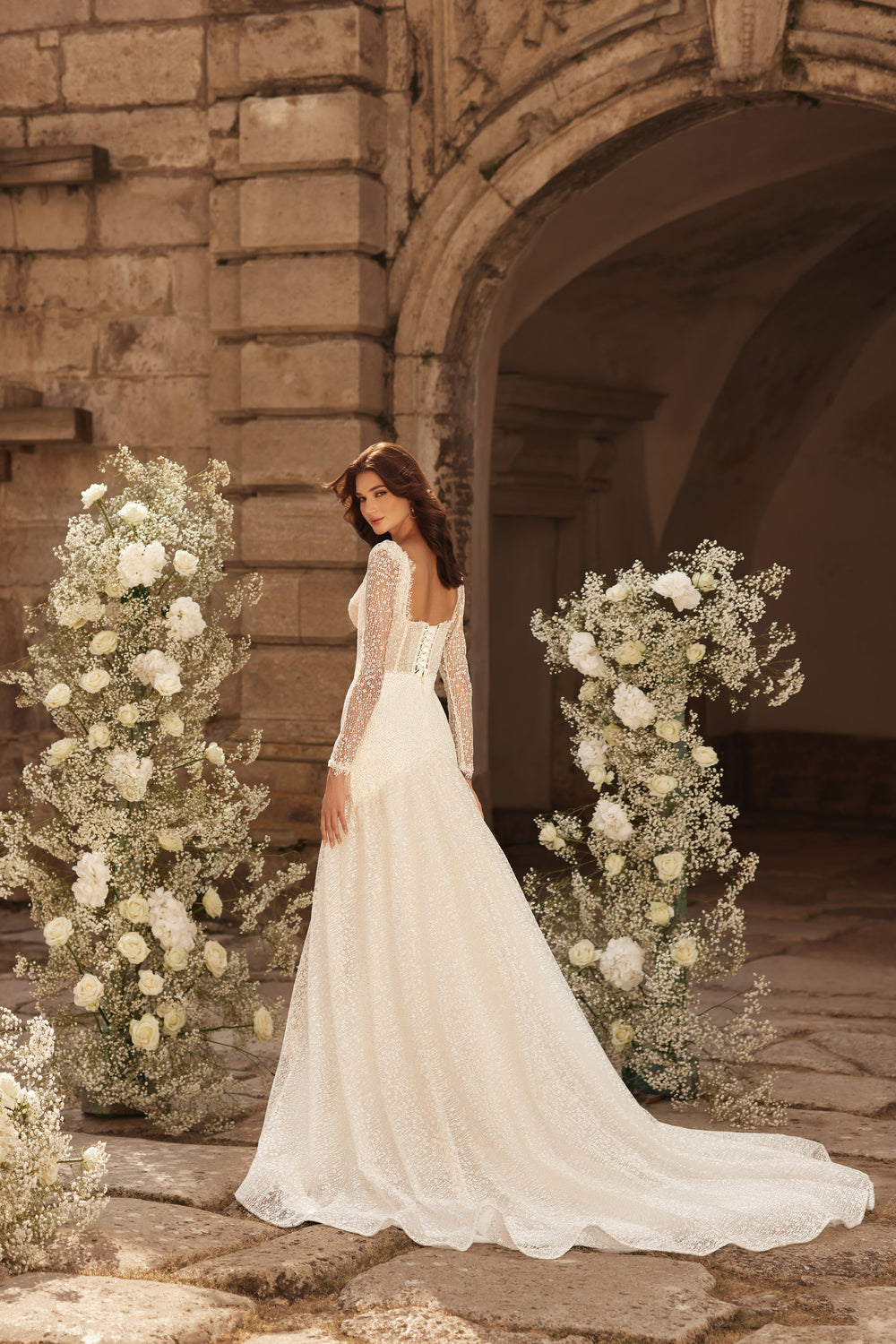 Mermaid Wedding Dress with Long Sleeves and Corset Back