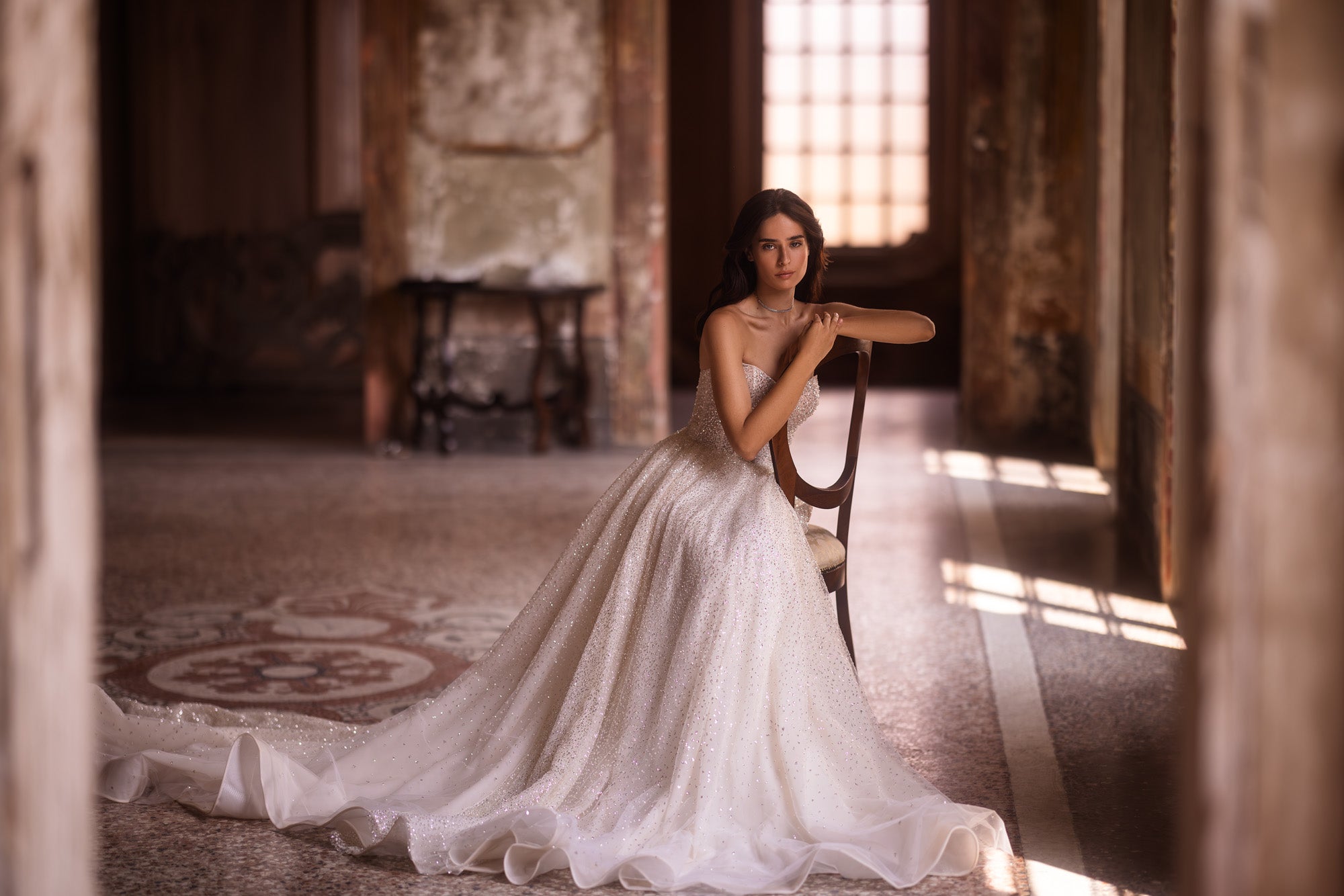 Glitter A-Line Bridal Dress with Additional Sleeves
