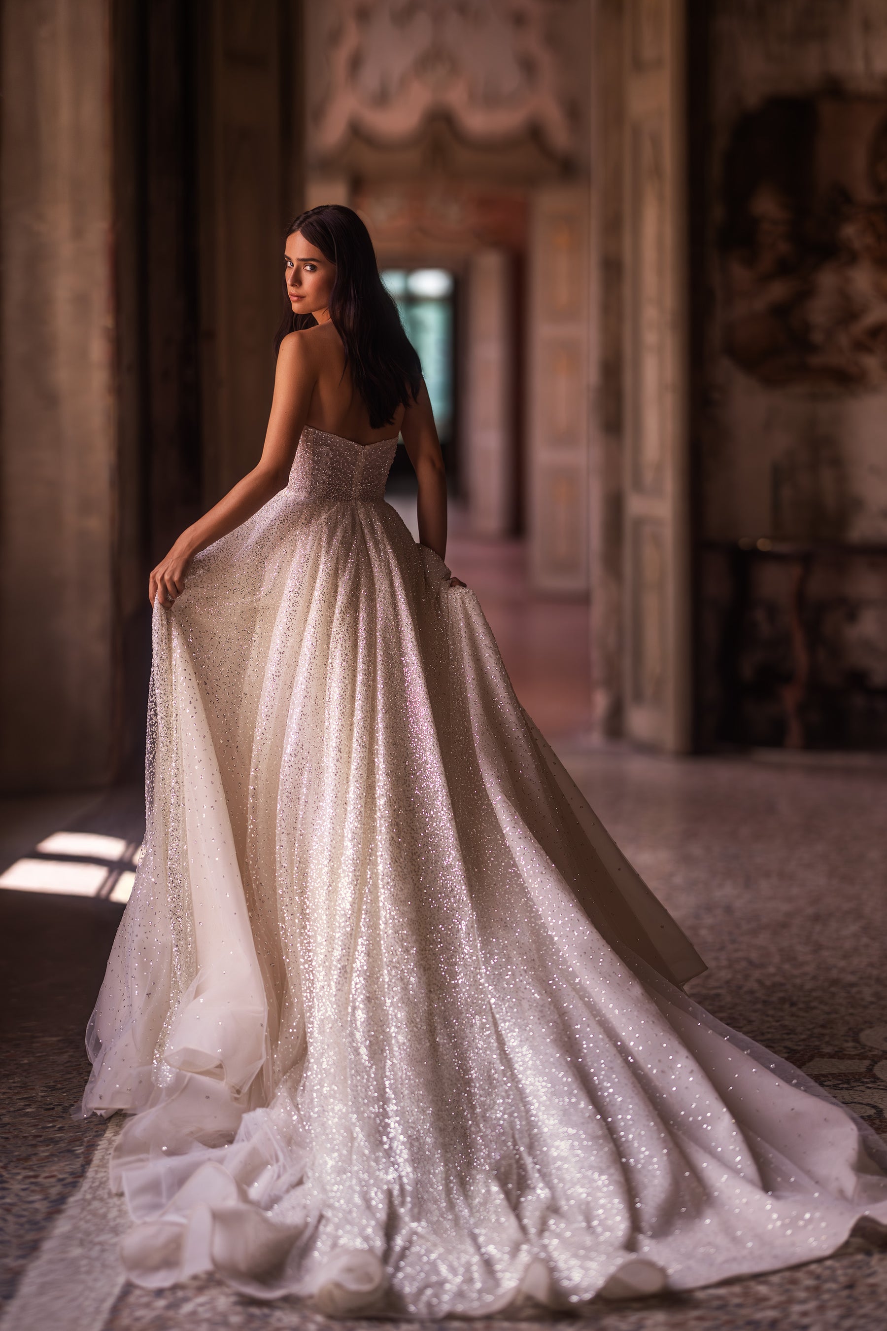 Glitter A-Line Bridal Dress with Additional Sleeves