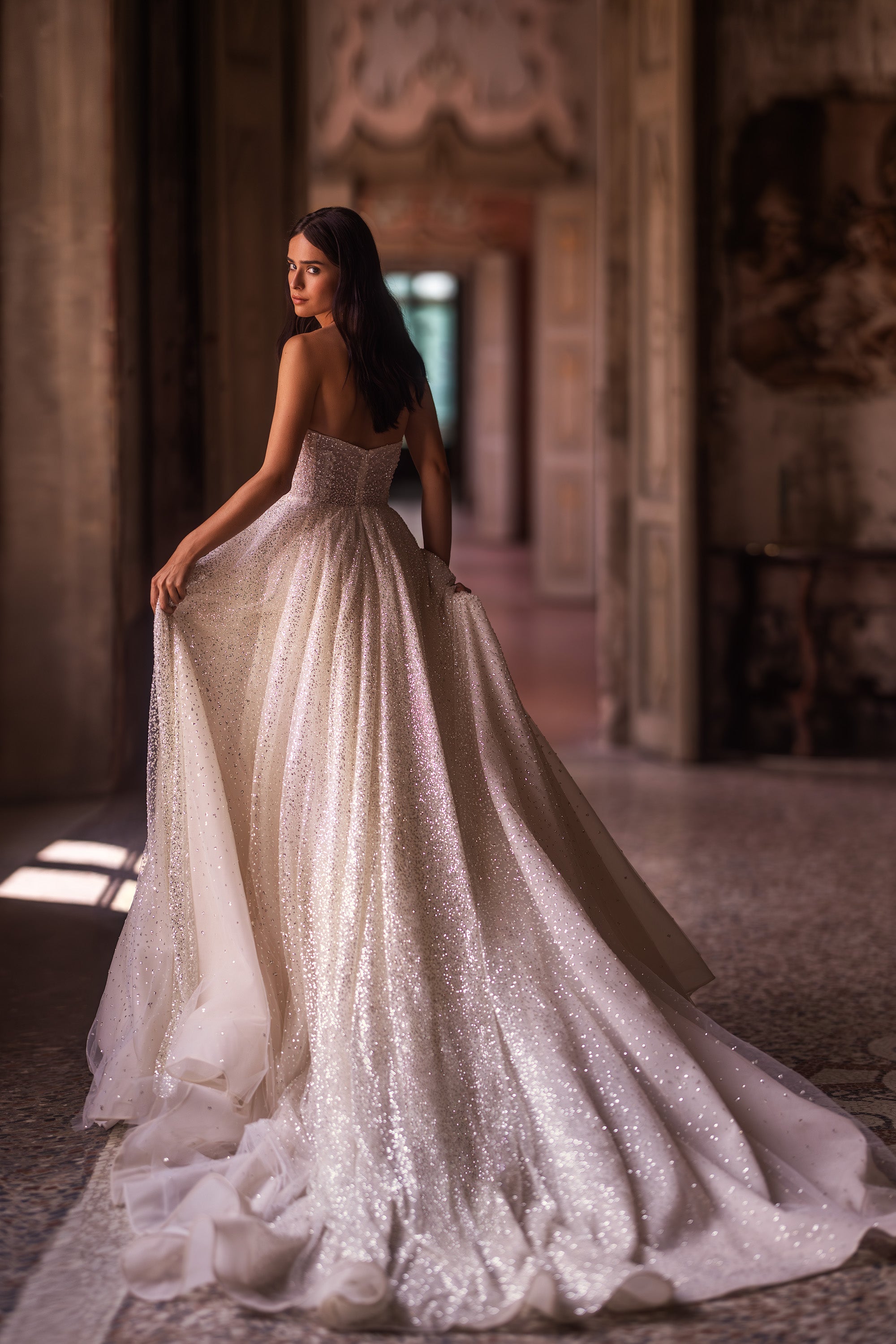 Glitter A-Line Bridal Dress with Additional Sleeves