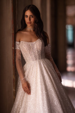 Glitter A-Line Bridal Dress with Additional Sleeves
