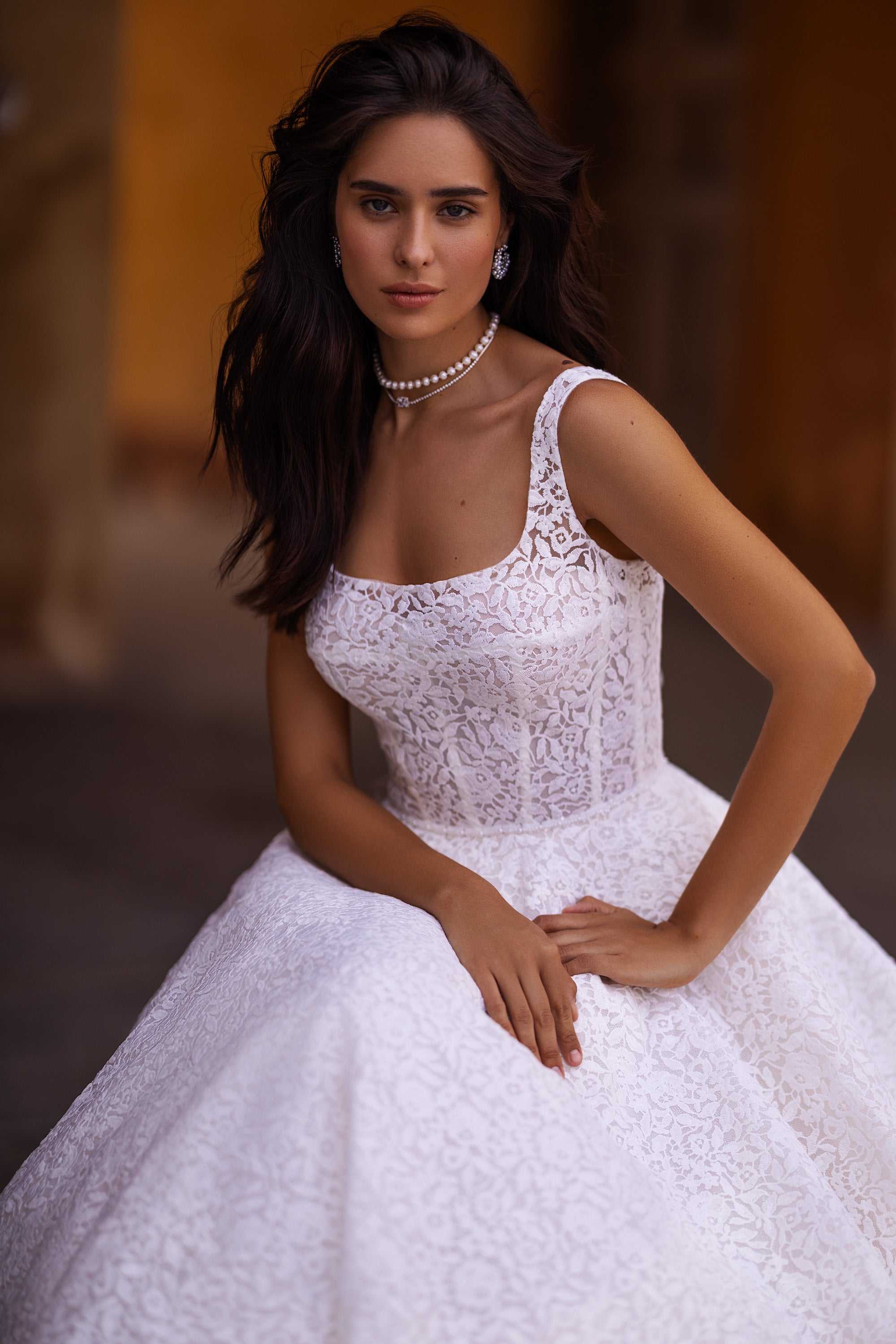 Lace Wedding Gown with  Straps and Straight Across Neckline