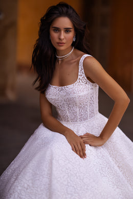 Lace Wedding Gown with  Straps and Straight Across Neckline