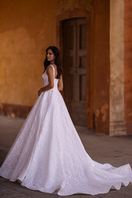 Lace Wedding Gown with  Straps and Straight Across Neckline