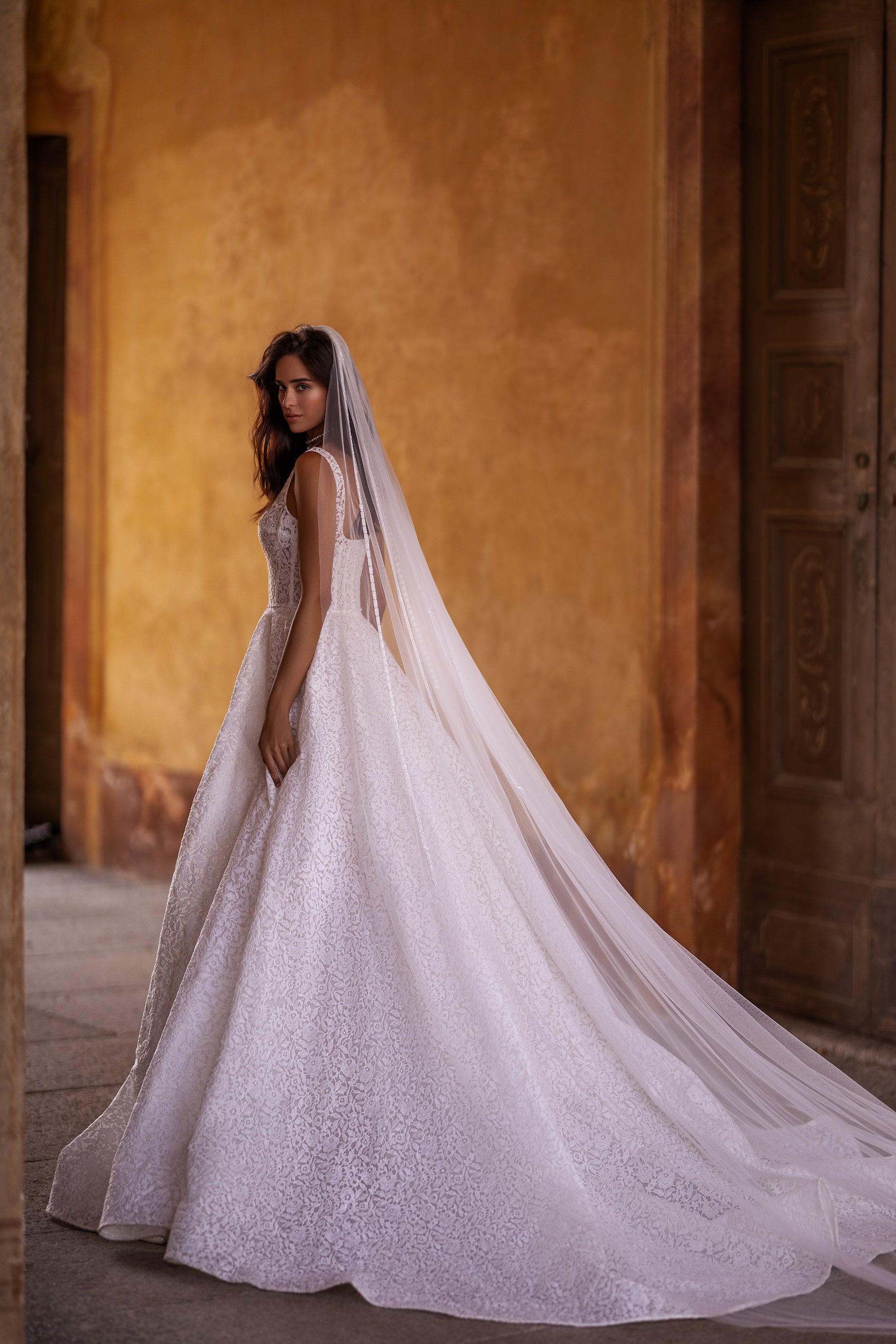 Lace Wedding Gown with  Straps and Straight Across Neckline