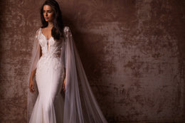 Gorgeous Wedding Gown Fit and Flare with Tulle, Glitter, Lace, Detachable Long Wings and Court Train Tulle
