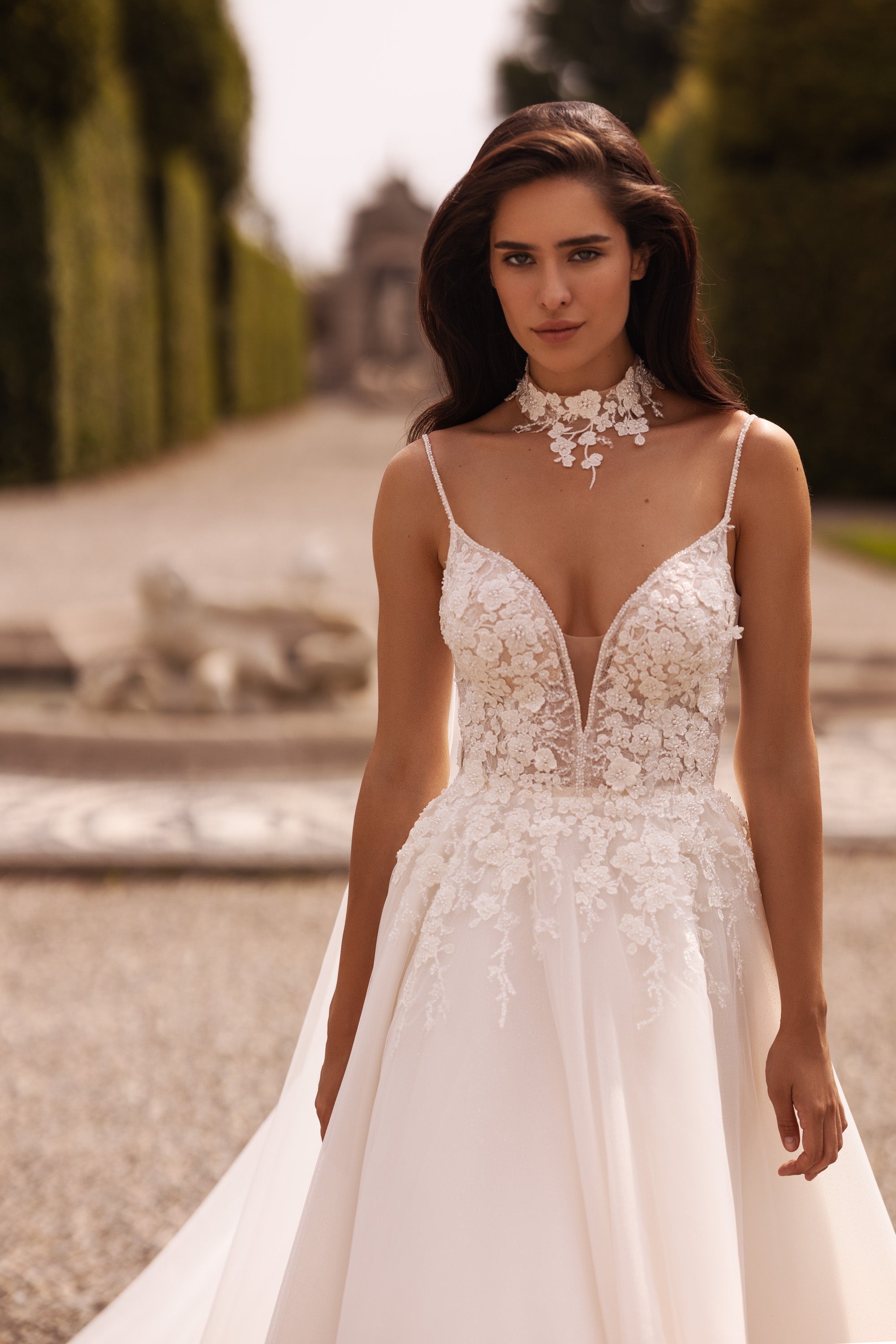 Elegant A-Line Tulle Bridal Dress with Spaghetti Straps, V-Neck, Beads Lace and Cape