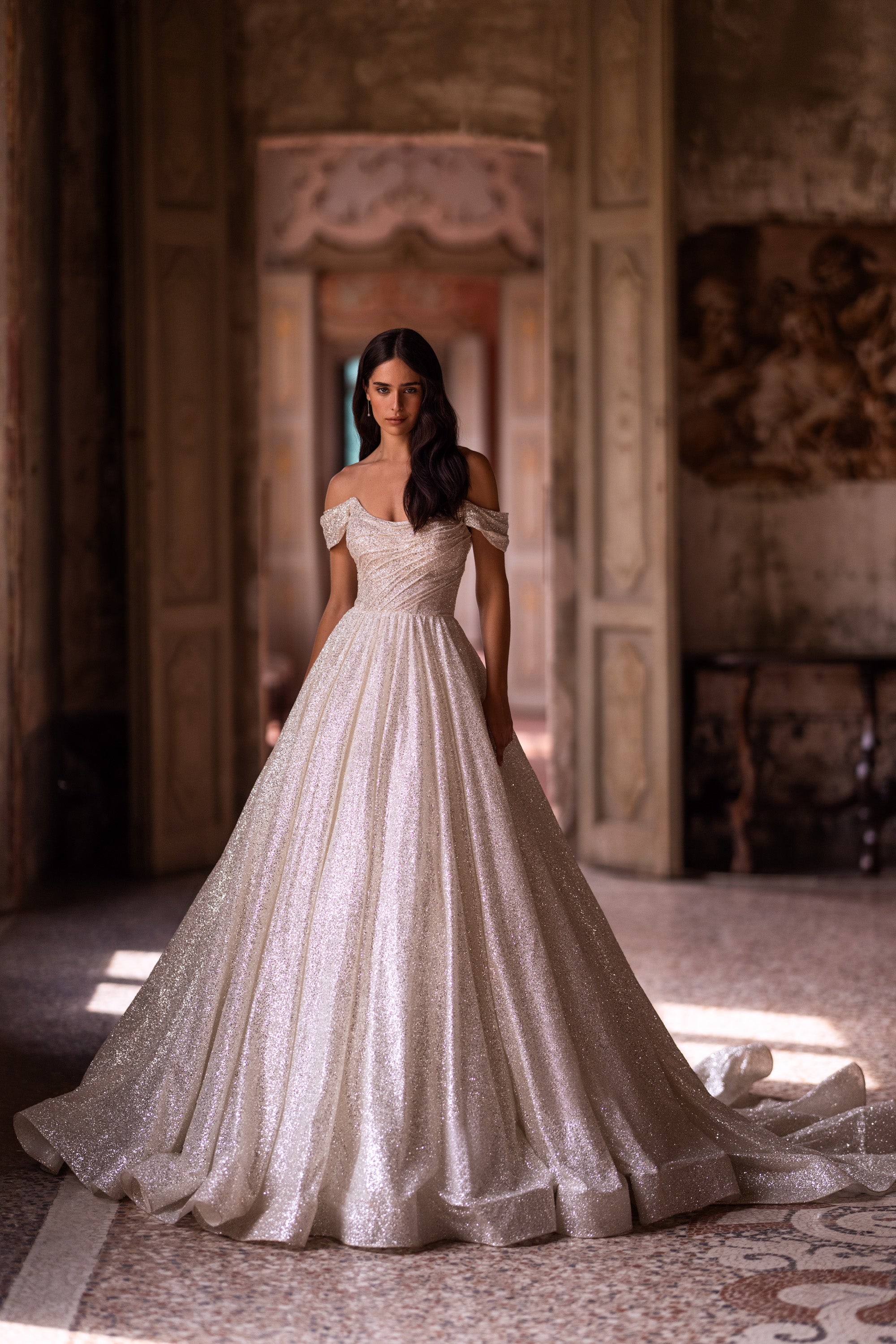 Gorgeous Off-the-Shoulder Ballgown with Glittering Open Shoulders - Perfect for Weddings!