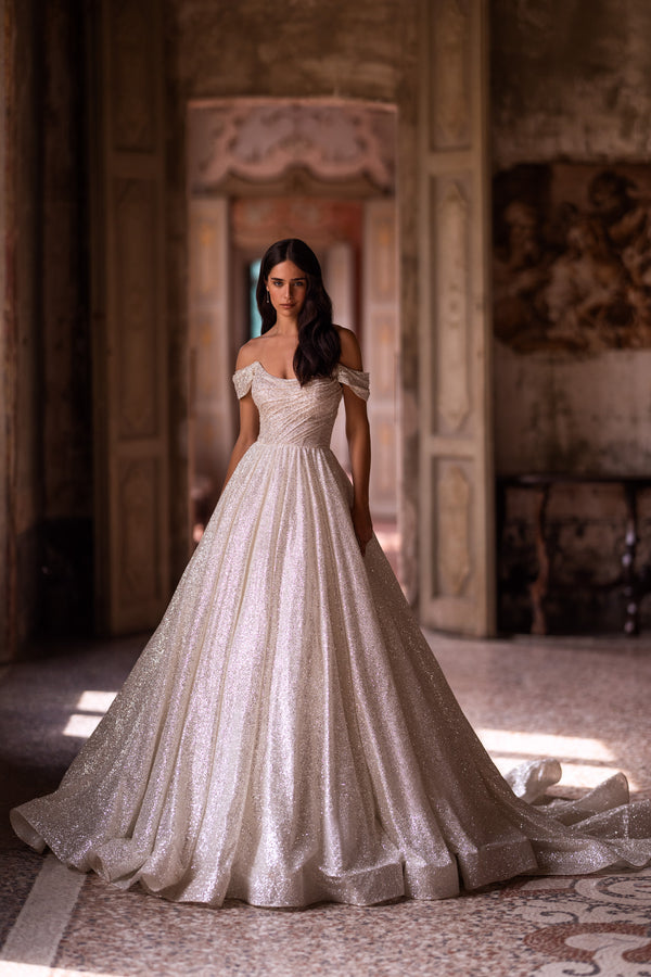 Gorgeous Off-the-Shoulder Ballgown with Glittering Open Shoulders - Perfect for Weddings!