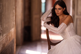 Elegant Lace Ballgown Wedding Dress with Straight Neckline, Additional Long Sleeves, and Cathedral Train
