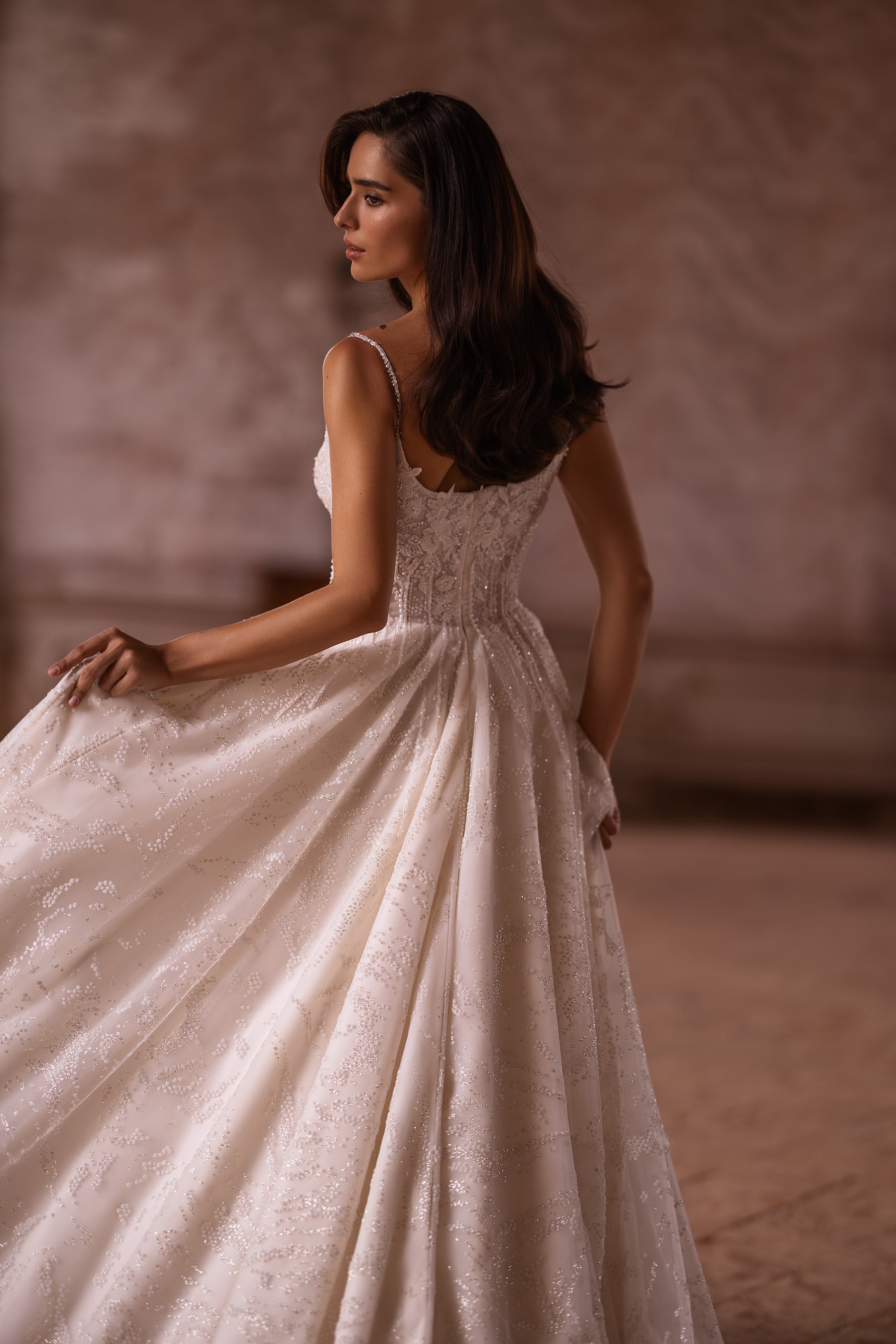 Sparkle A-Line Wedding Gown with Spaghetti Straps and Court Train
