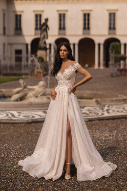 Slit A-Line Wedding Dress with Court Train