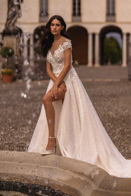Slit A-Line Wedding Dress with Court Train