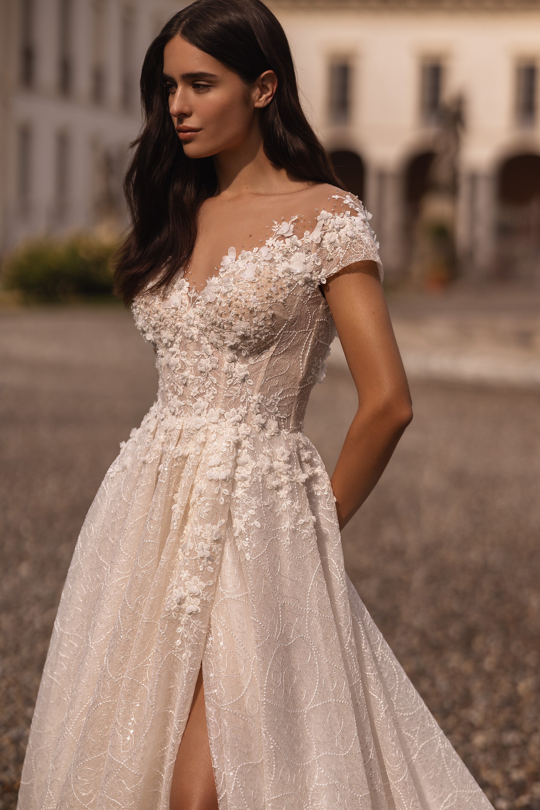 Slit A-Line Wedding Dress with Court Train