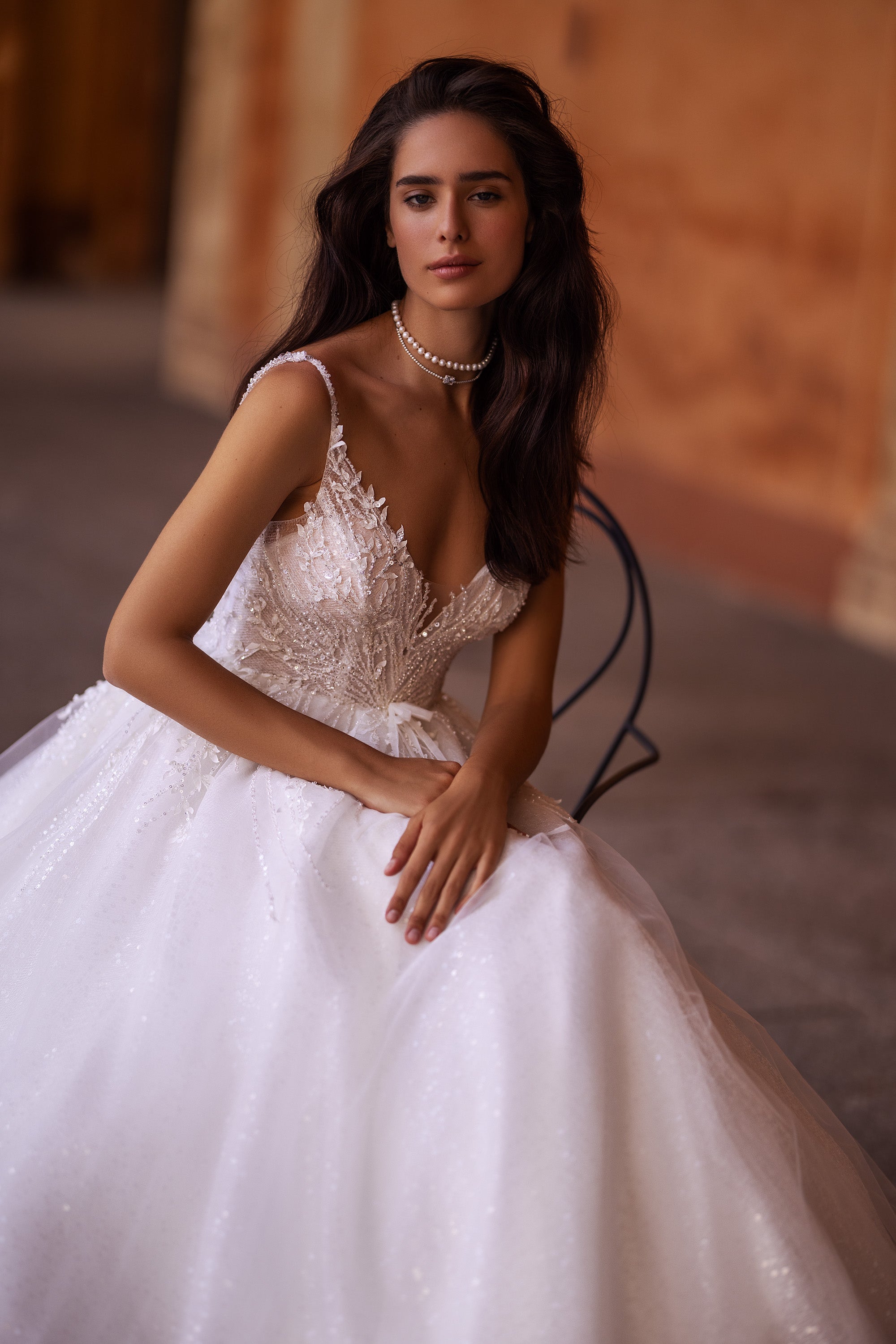Elegant Spaghetti Strap V-Neck Bridal Dress with Waist Belt and Beaded Open Back