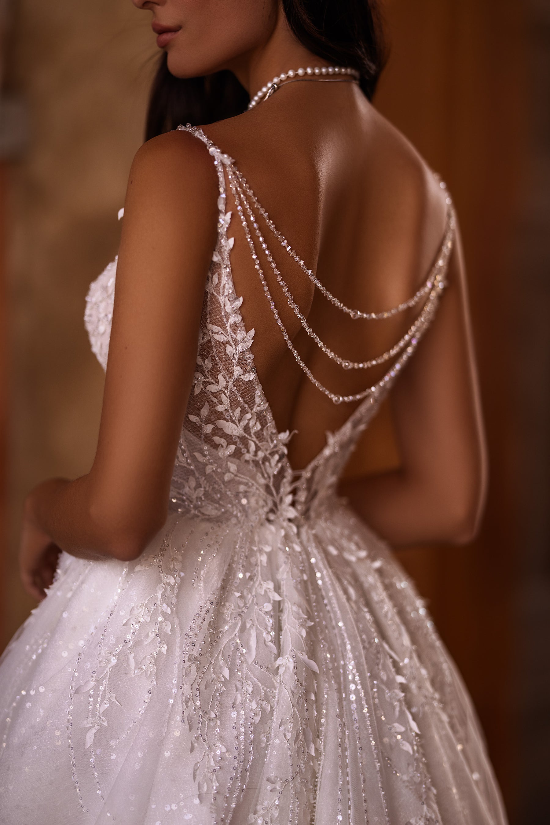Elegant Spaghetti Strap V-Neck Bridal Dress with Waist Belt and Beaded Open Back