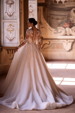 Elegant A-Line Tulle Dress with Lace Top and Deep V-Neck