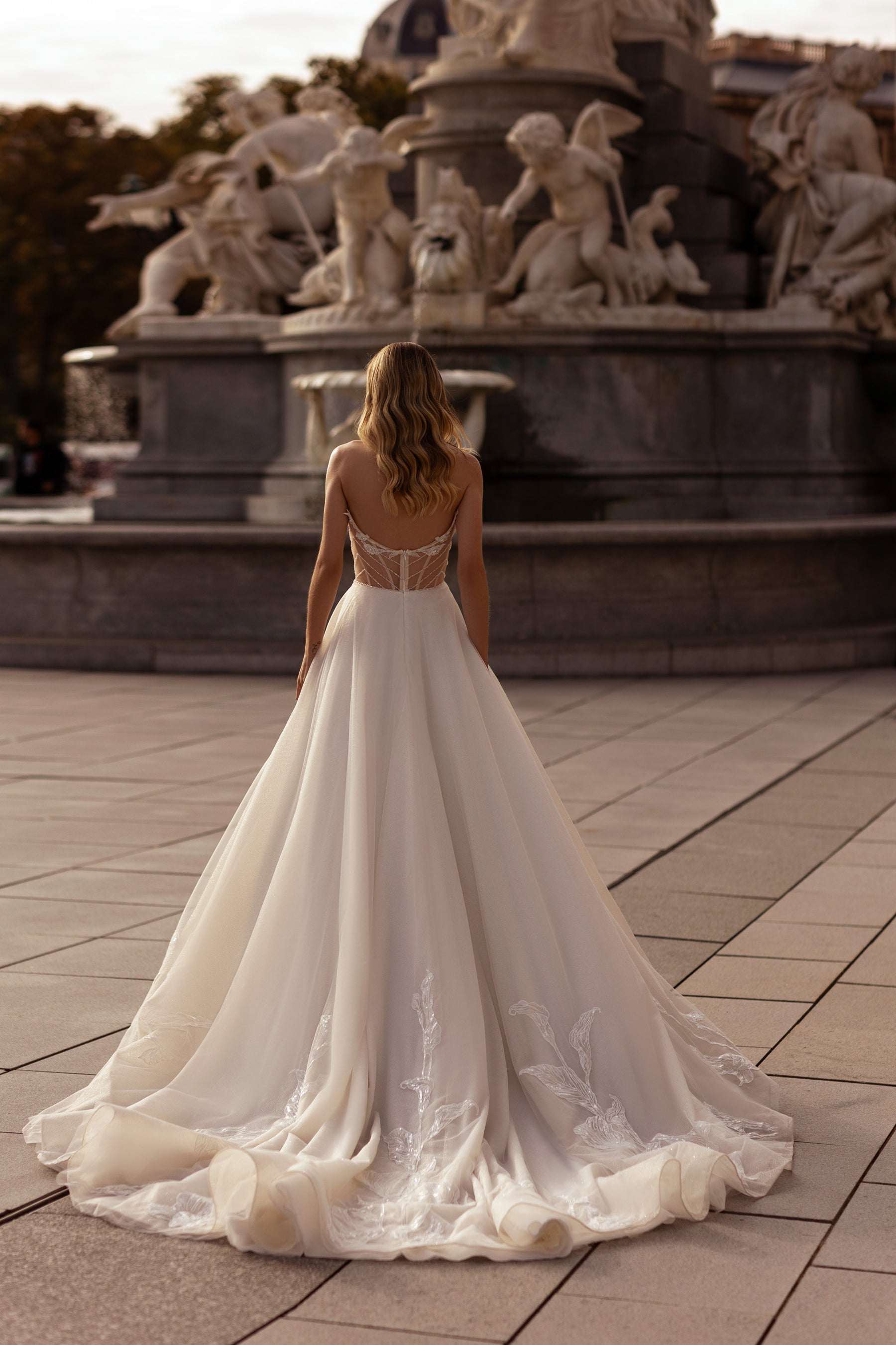 A-Line Tulle Wedding Dress with Lace Appliqués, Off-the-Shoulder Neckline, Short Puff Sleeves, Embroidered Bodice, Cathedral Train