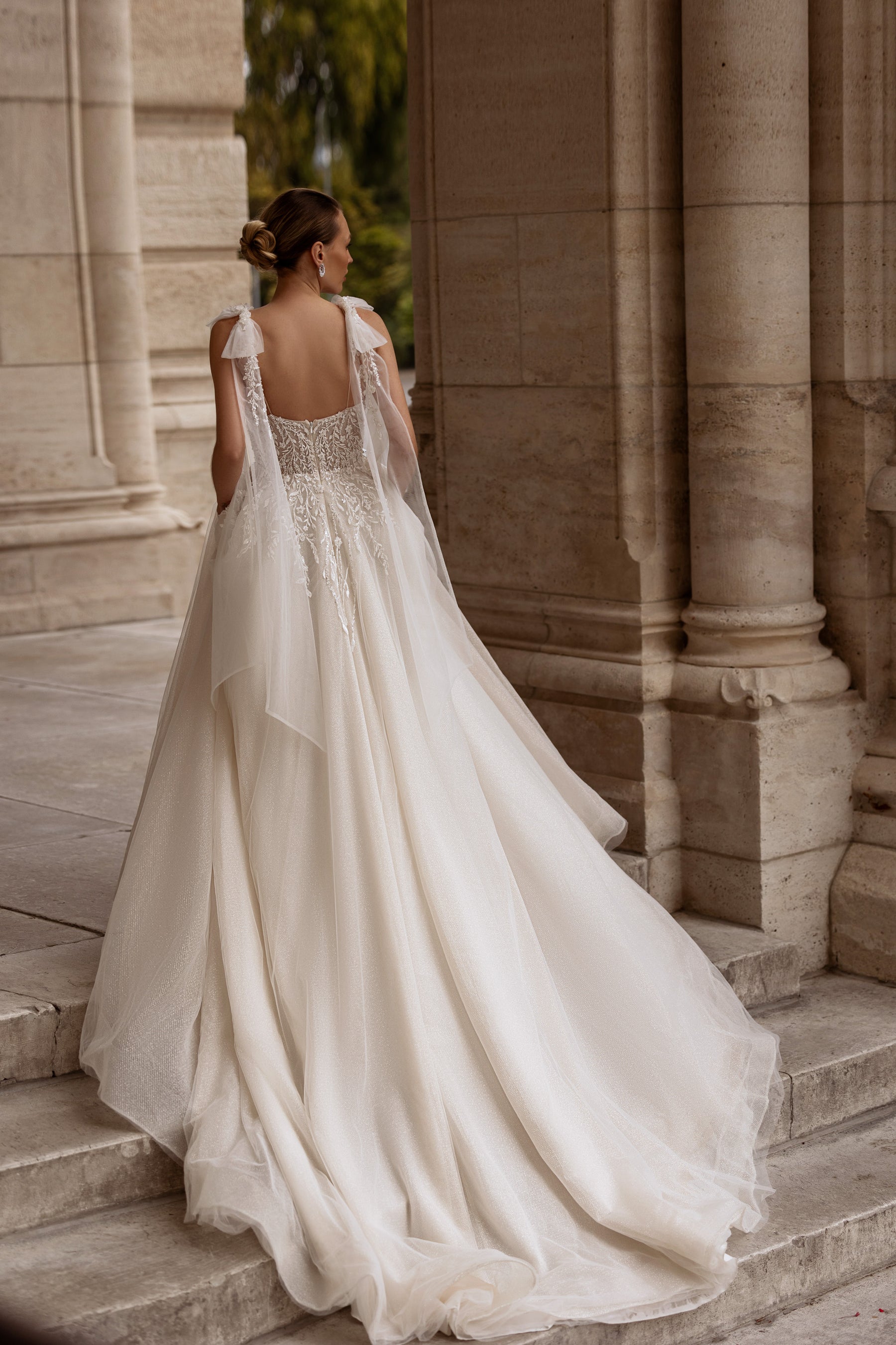Ball Gown Wedding Dress with Lace Appliqués, Beading and Embroidery, V-Neck Illusion Bodice, Tulle Skirt, Cathedral Train