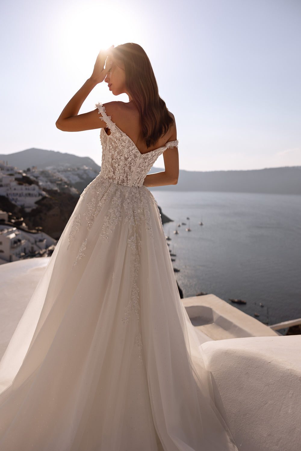 A-Line Tulle Wedding Dress with Off-the-Shoulder Floral Bodice