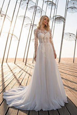 A-Line Wedding Dress with Illusion Lace Bodice
