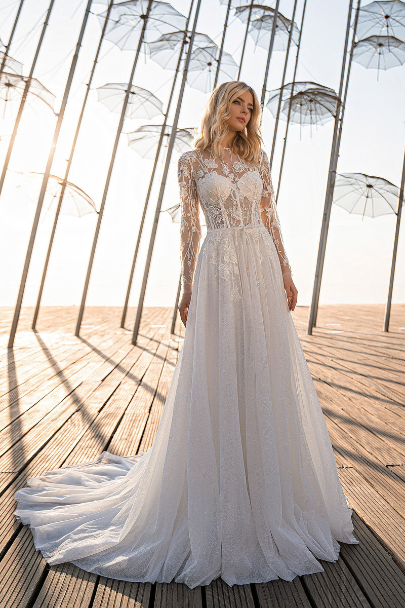 A-Line Wedding Dress with Illusion Lace Bodice