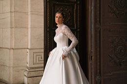 Ball Gown Wedding Dress with High Neck Lace Bodice
