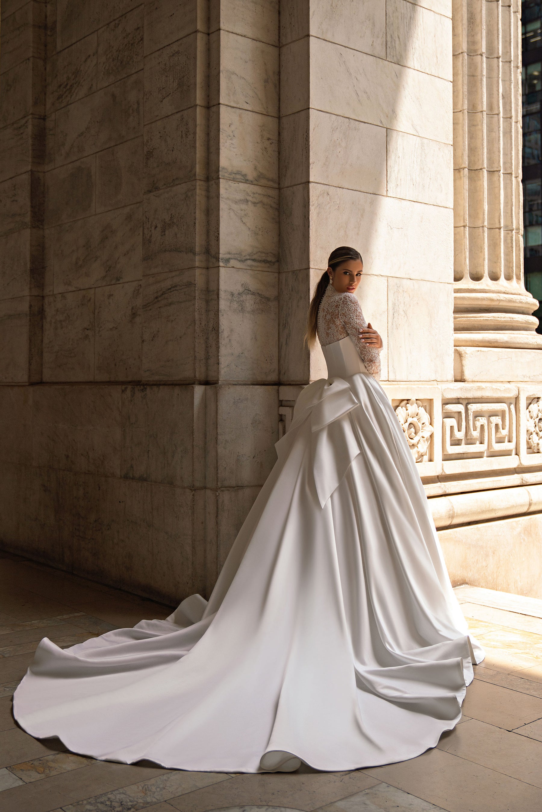 Ball Gown Wedding Dress with High Neck Lace Bodice