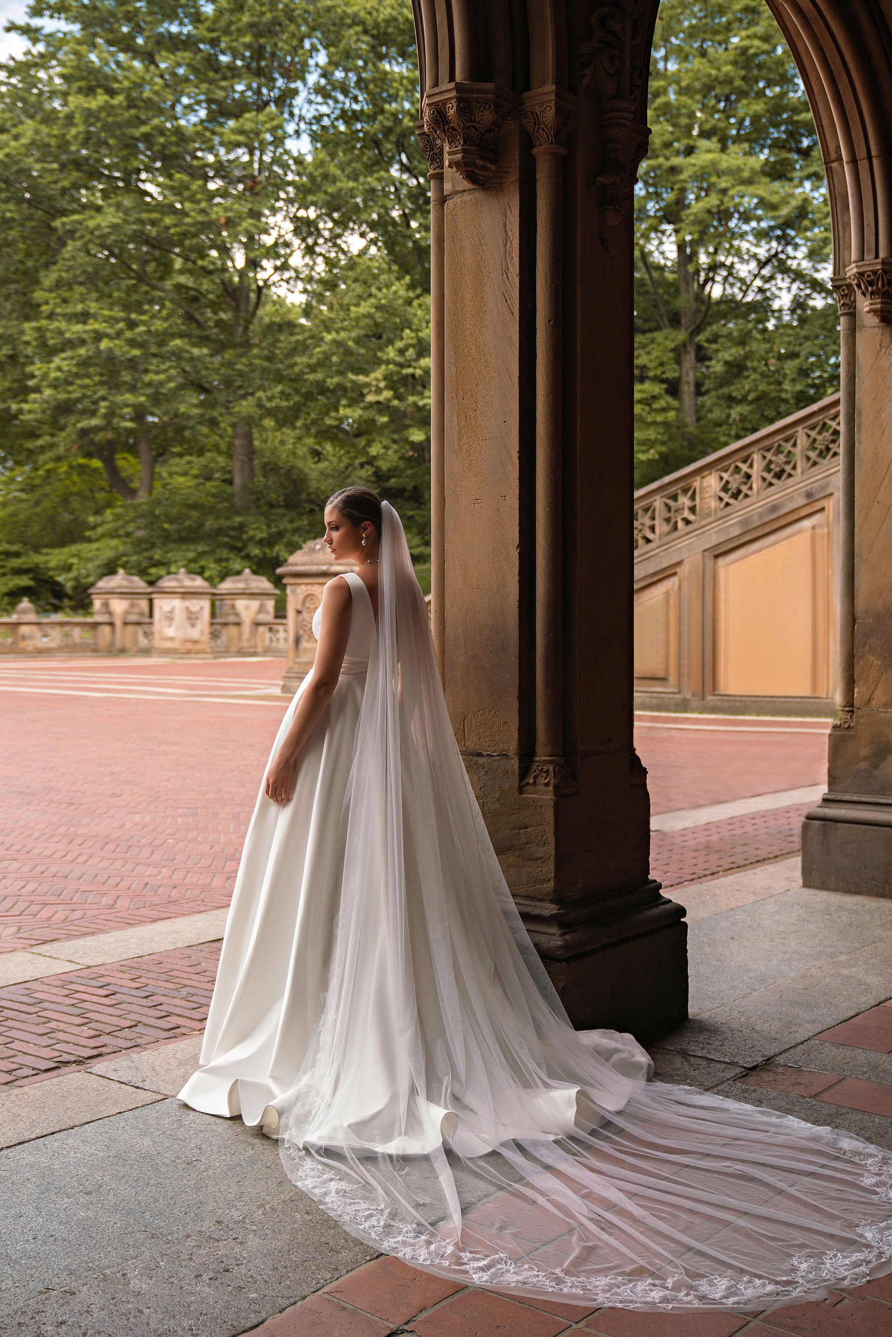 A-Line Wedding Dress with V-Neckline and Slit