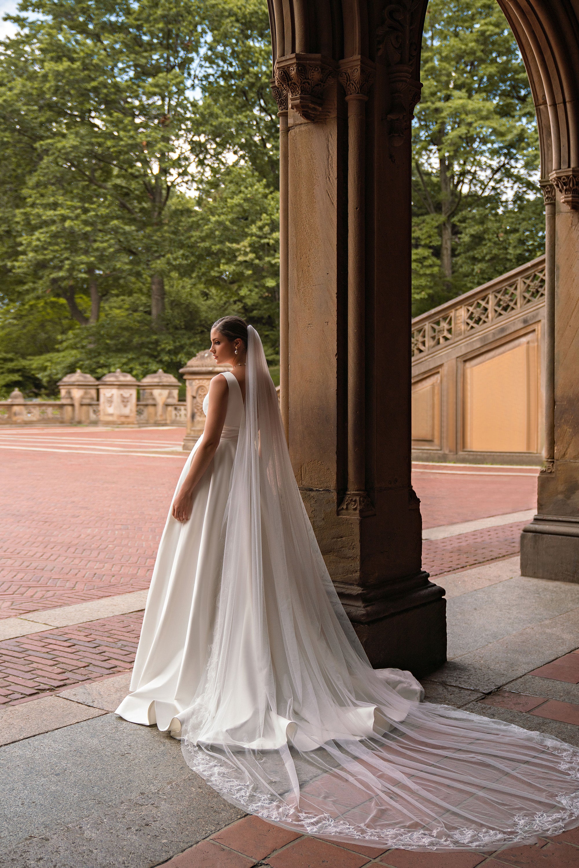 A-Line Wedding Dress with V-Neckline and Slit