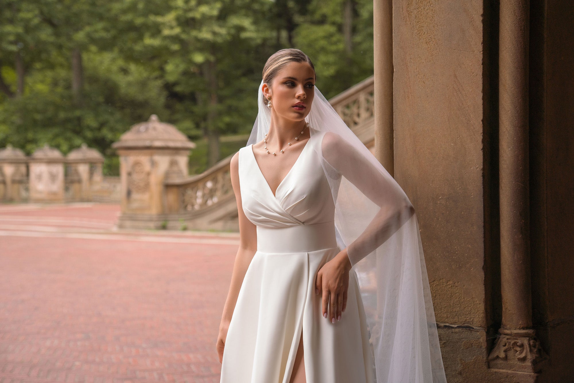 A-Line Wedding Dress with V-Neckline and Slit