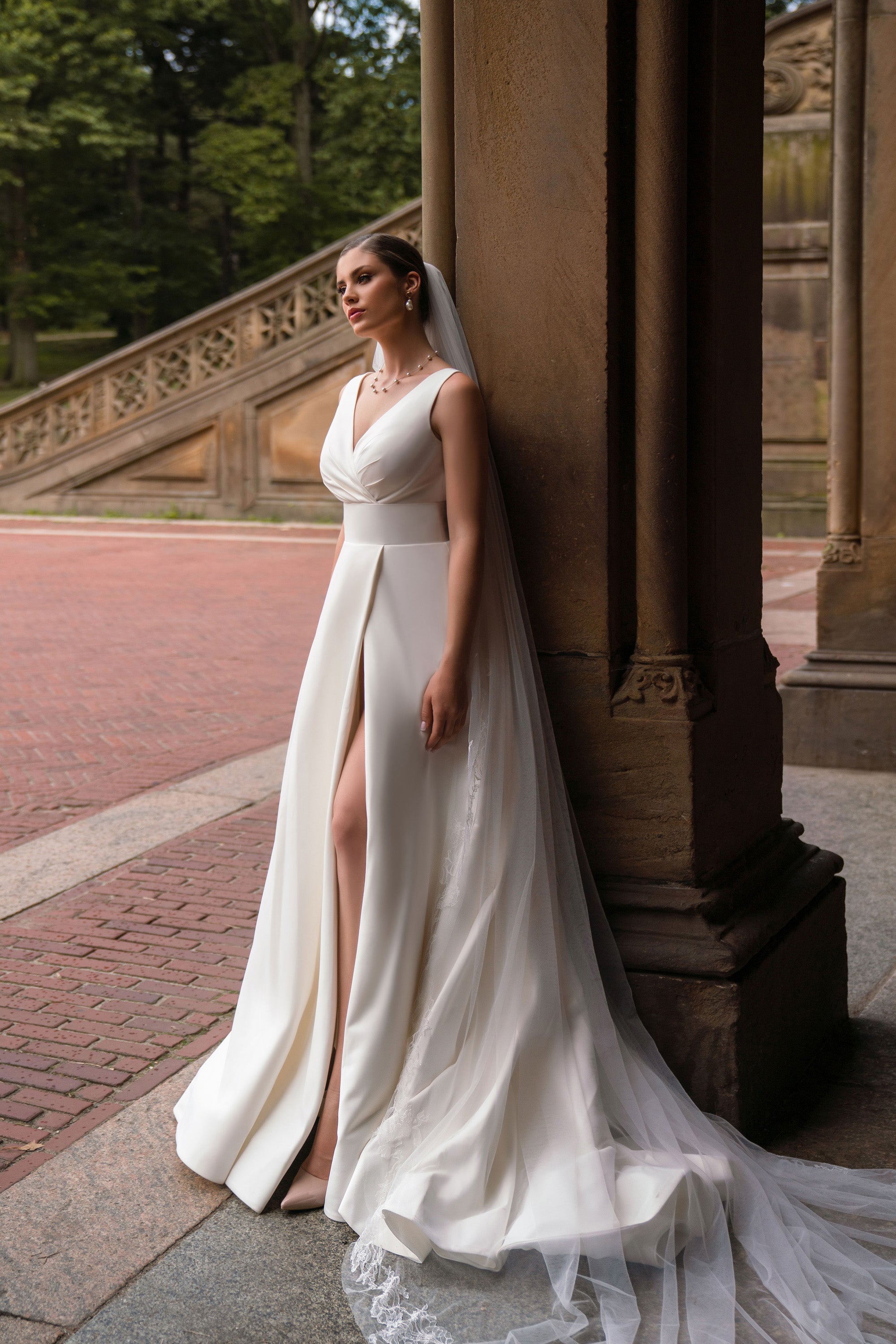 A-Line Wedding Dress with V-Neckline and Slit
