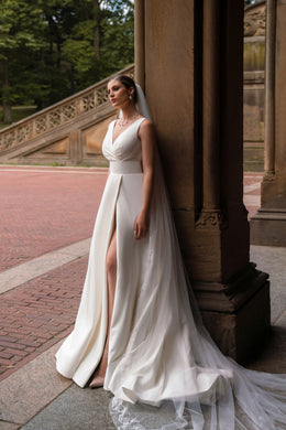 A-Line Wedding Dress with V-Neckline and Slit